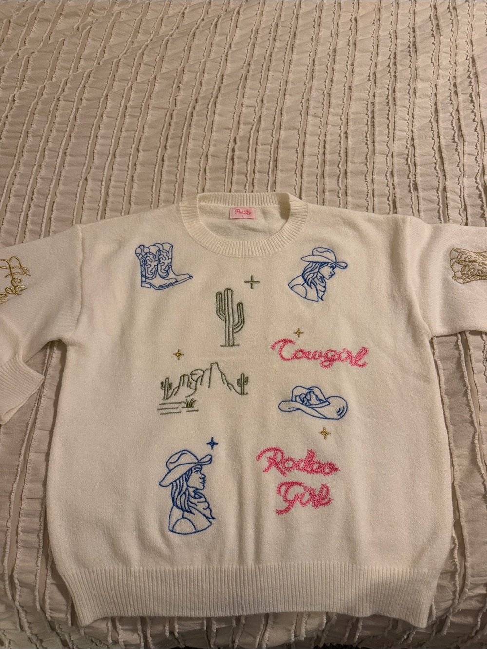 Cream Sweater with Western Style Embroidery